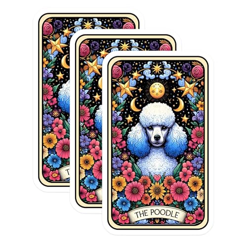 (3 Pack) Poodle Tarot Card Decals - Whimsical Art Stickers - Dog Lover Decal - 3 Inches On Longest Side - Easy Peel & Apply - Made in USA - 3MCS4035
