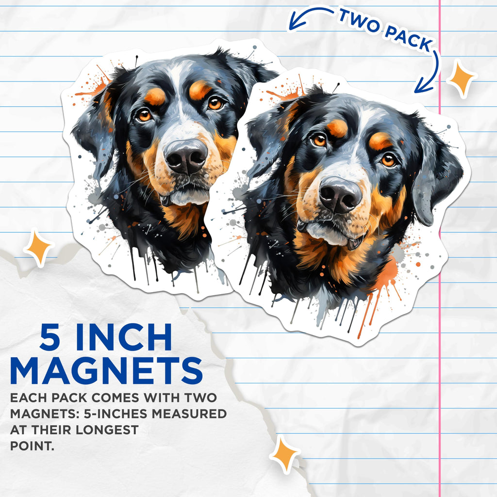 (2 Pack) Bernese Mountain Dog Magnets - Artistic Dog Design - Canine Refrigerator Decor - Animal Lover Magnet - 5 Inches On Longest Side - Thick Durable Magnet - Made in USA - MAG24789