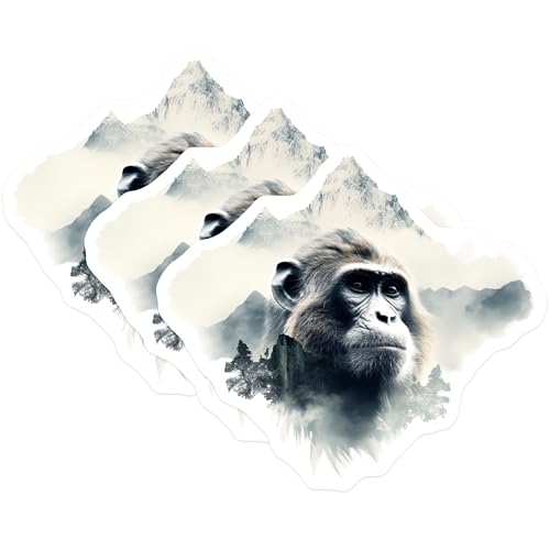 (3 Pack) Ape Mountain Decals - Wildlife Art Sticker - Laptop Decals - 3 Inches On Longest Side - Easy Peel & Apply - Made in USA - 3MCS2574