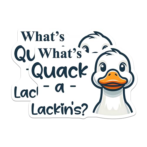 (2 Pack) What's Quack-a-Lackin's? Duck Stickers - Funny Duck Pun Stickers - Cute Animal Stickers for Kids and Adults - 5" On Longest Side - Sticks to Smooth Flat Surfaces - Made in USA - BMCS5656