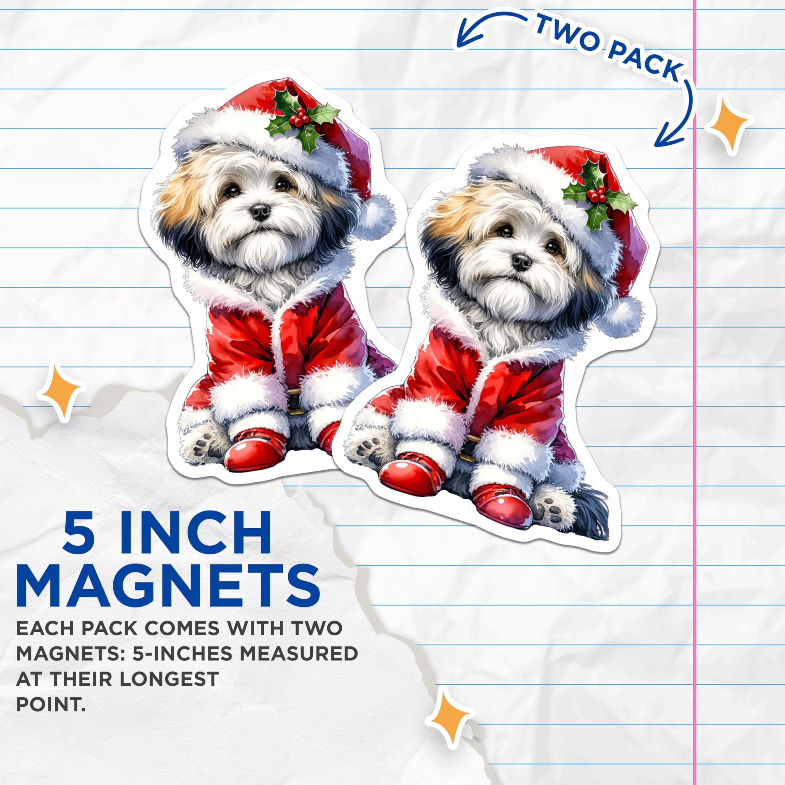 (2 Pack) Christmas Dog Magnets - Santa Puppy Decor - Pet Holiday Refrigerator Adornment - 5 Inches On Longest Side - Thick Durable Magnet - Made in USA - MAG29081
