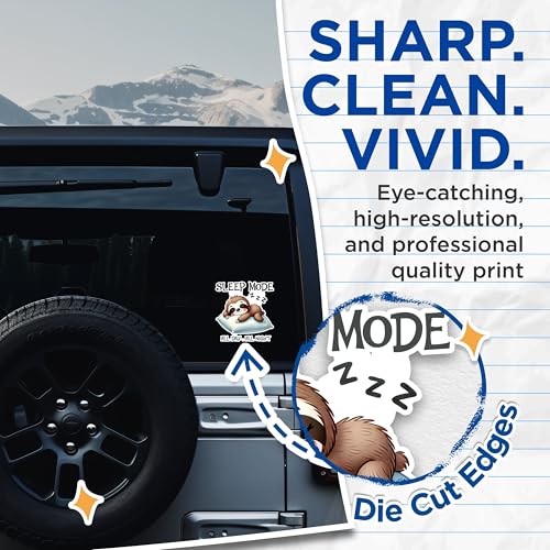 (2 Pack) Sleep Mode Stickers - Cute Sloth Stickers - All Day All Night Stickers - 5" On Longest Side - Sticks to Any Smooth Flat Surface - Made in USA - BMCS2737