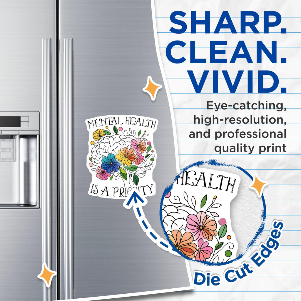 (2 Pack) Mental Health Magnets - Motivational - Inspirational Flower Brain - 5" On Longest Side - for Cars, Refrigerators, Toolboxes, Lockers - Made in USA BMCS3247