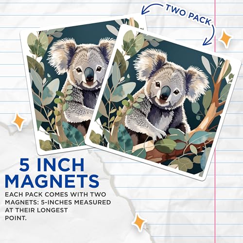 (2 Pack) Koala Bear Magnets Magnets - Cute Koala Animal Decor - 5" On Longest Side - Made in USA - Sticks to Refrigerators & Metal Surfaces - MAG8690