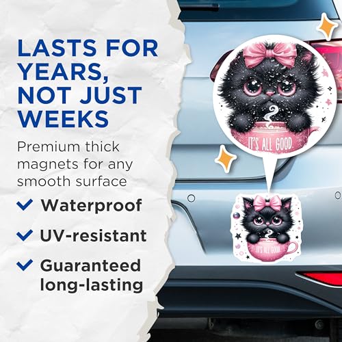 (2 Pack) Cute Cat Magnets - Black Cat Magnets - Its All Good Magnets - 5" On Longest Side - for Cars, Fridges, Toolboxes - Made in USA - MAG4600