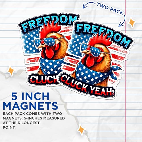 (2 Pack) Freedom Cluck Yeah Magnets - Patriotic Chicken Magnets - Funny Refrigerator Magnets- 5" On Longest Side - for Fridges, Toolboxes, Cars - Made in USA - MAG2723