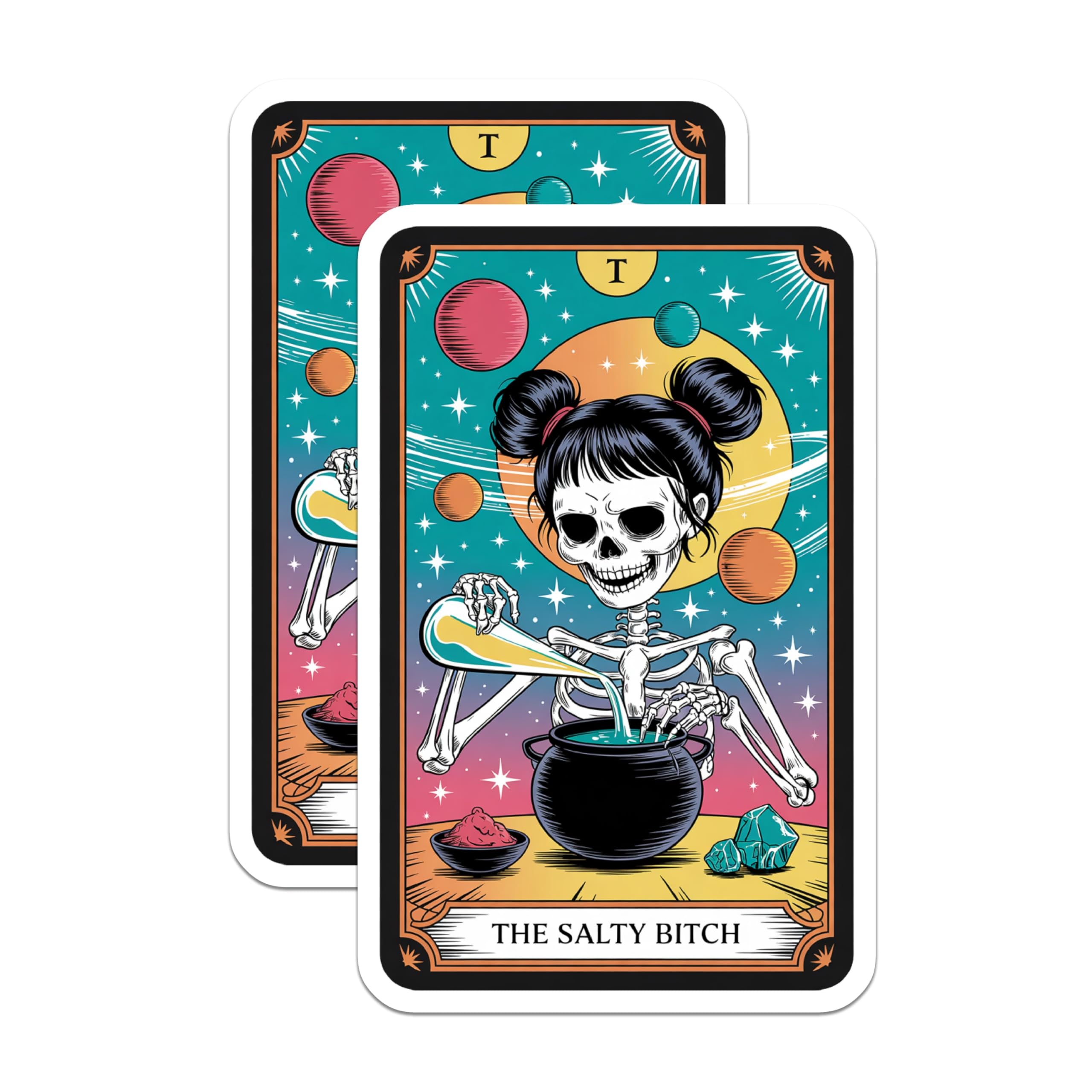 (2 Pack) Salty Bitch Magnets - Skeleton Witch Potion - Tarot Card Design - Spooky Humor Decor - 5 Inches On Longest Side - Thick Durable Magnet - Made in USA - MAG22342