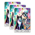 (3 Pack) Cat Lover Decals - Tarot Card Art Decal - Skull Skeleton Illustration Decals - 3 Inches On Longest Side - Easy Peel & Apply - Made in USA - 3MCS0289