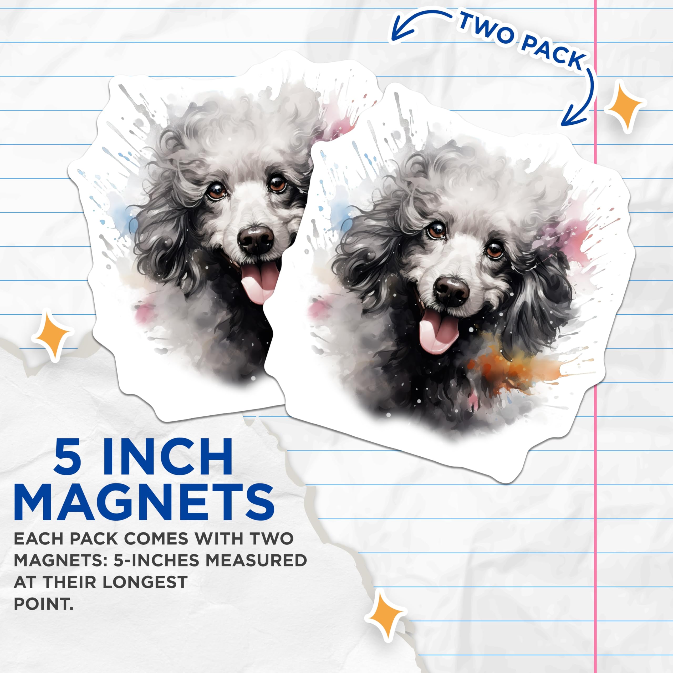 (2 Pack) Poodle Dog Magnets - Watercolor Poodle Art - Dog Mom Decor - 5 Inches On Longest Side - Thick Durable Magnet - Made in USA - MAG29285