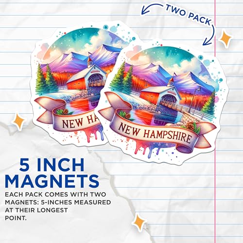 (2 Pack) New Hampshire Magnets - State Travel Souvenirs - Scenic Collectibles - New England Keepsakes - Refrigerator Decor - 5" On Longest Side - for Cars, Fridges, Toolboxes - Made in USA - MAG6872