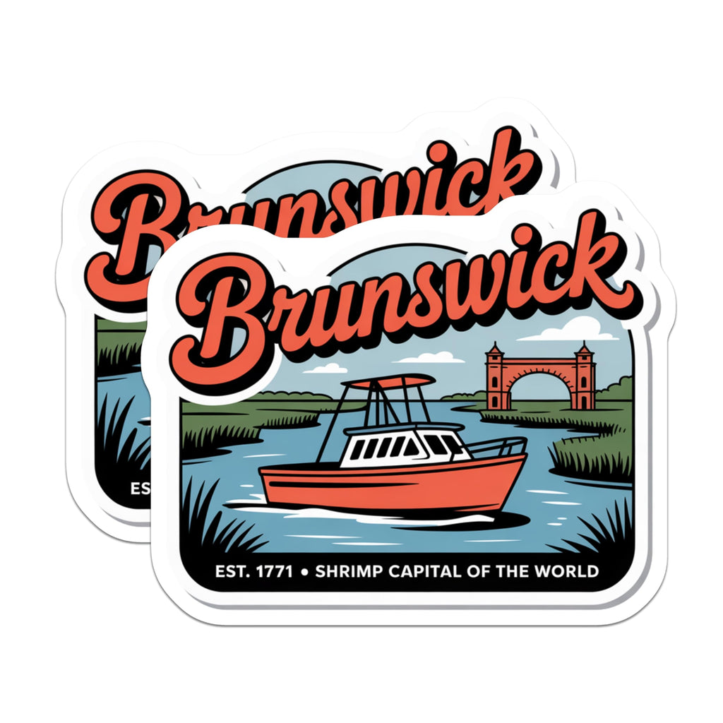 (2 Pack) Brunswick Georgia Magnets - Shrimp Boat - City Souvenir - 5" On Longest Side - Premium Magnet - for Cars, Refrigerators, Toolboxes, Lockers - Made in USA - MAG18023