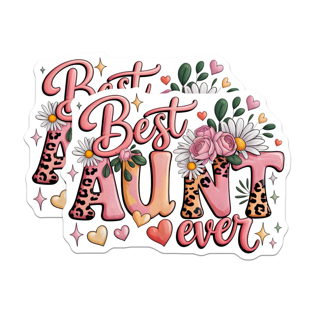 (2 Pack) Best Aunt Ever Magnets - Floral Leopard Print Magnet - Aunt Birthday Gift for Her Niece Nephew - 5 Inches On Longest Side - Thick Durable Magnet - Made in USA - MAG30761