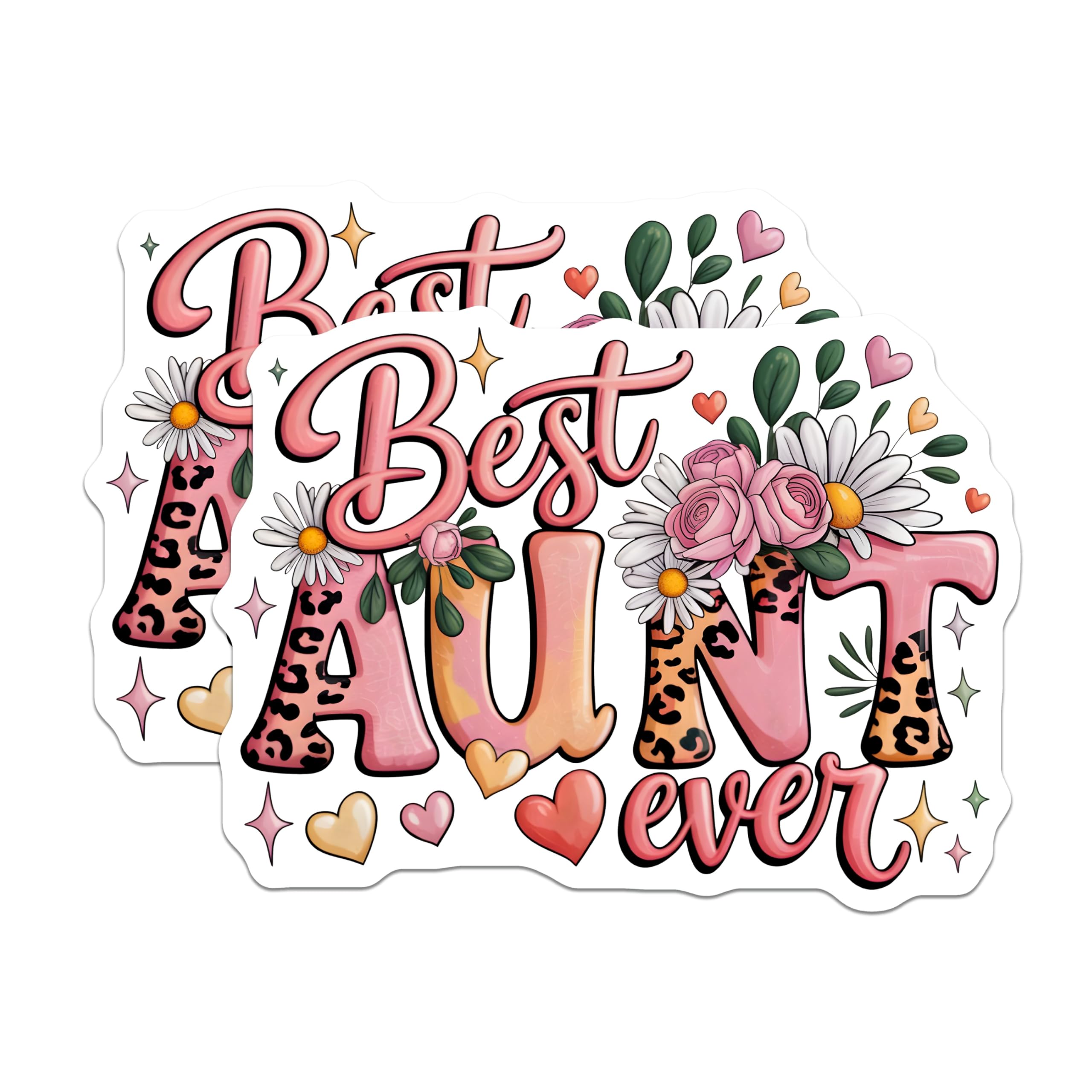 (2 Pack) Best Aunt Ever Magnets - Floral Leopard Print Magnet - Aunt Birthday Gift for Her Niece Nephew - 5 Inches On Longest Side - Thick Durable Magnet - Made in USA - MAG30761