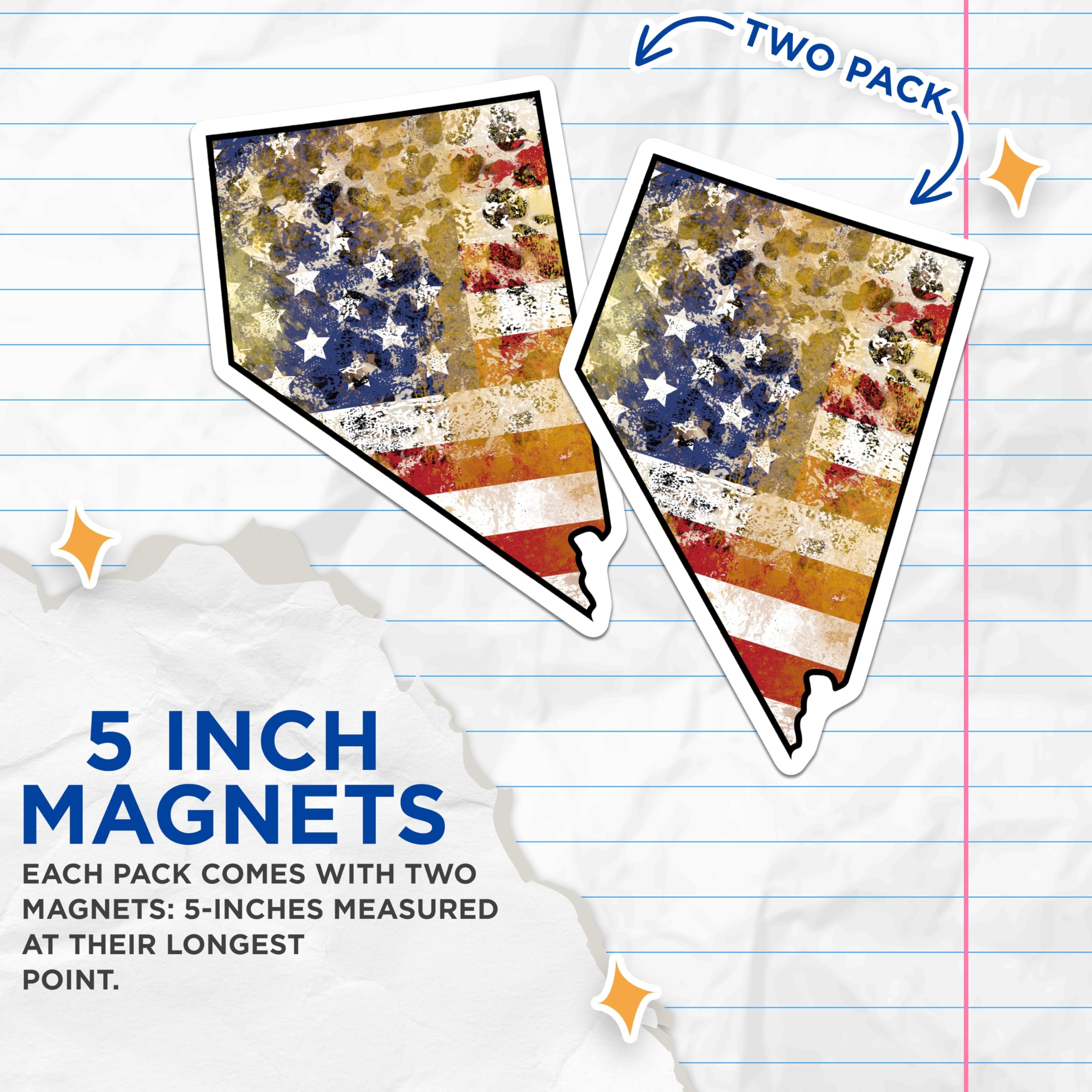 (2 Pack) Nevada Flag Magnets - American Flag Art - State Pride Magnet Sets - 5" On Longest Side - Premium Magnet - for Cars, Refrigerators, Toolboxes, Lockers - Made in USA - MAG18072