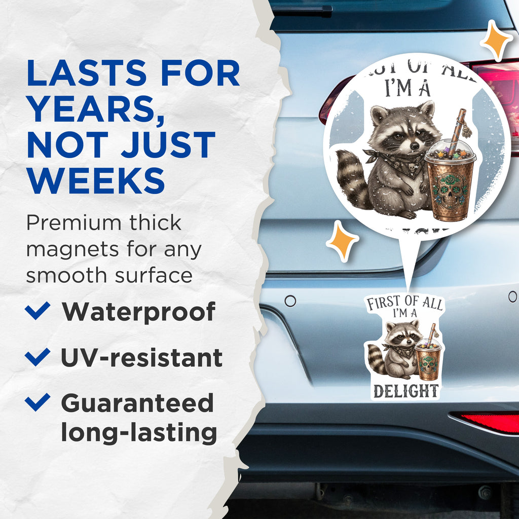 (2 Pack) Sassy Raccoon Boba Magnets - Grumpy Animal Quote Fridge Decor - Delightful Humor Accessory - 5 Inches On Longest Side - Thick Durable Magnet - Made in USA - MAG37115