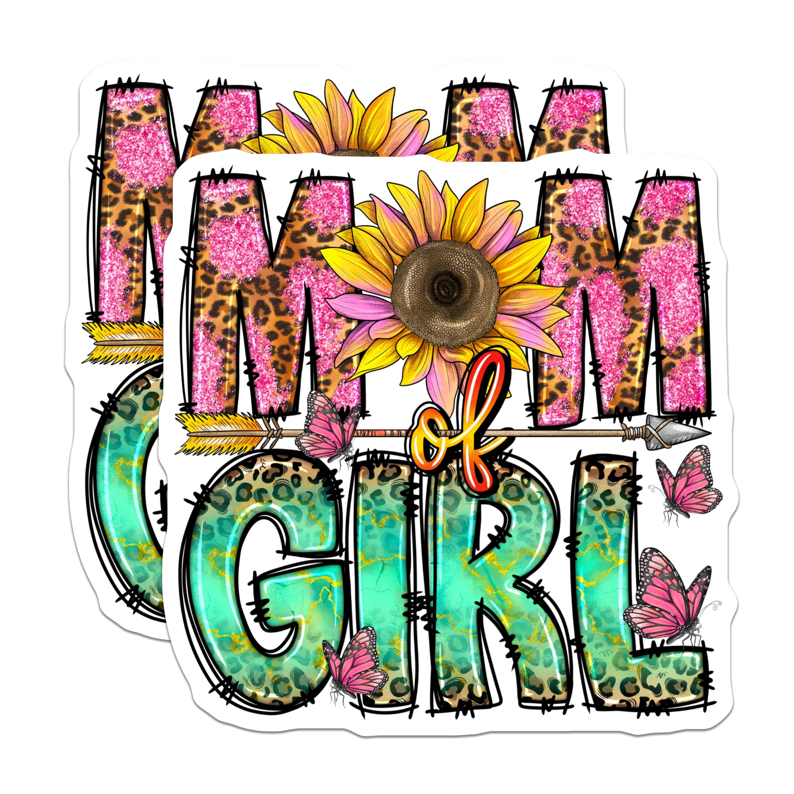 (2 Pack) Mom of Girls Magnets - Sunflower Leopard Print - Pink Glitter Boho Mama Appreciation Magnets - 5 Inches On Longest Side - Thick Durable Magnet - Made in USA - MAG26057