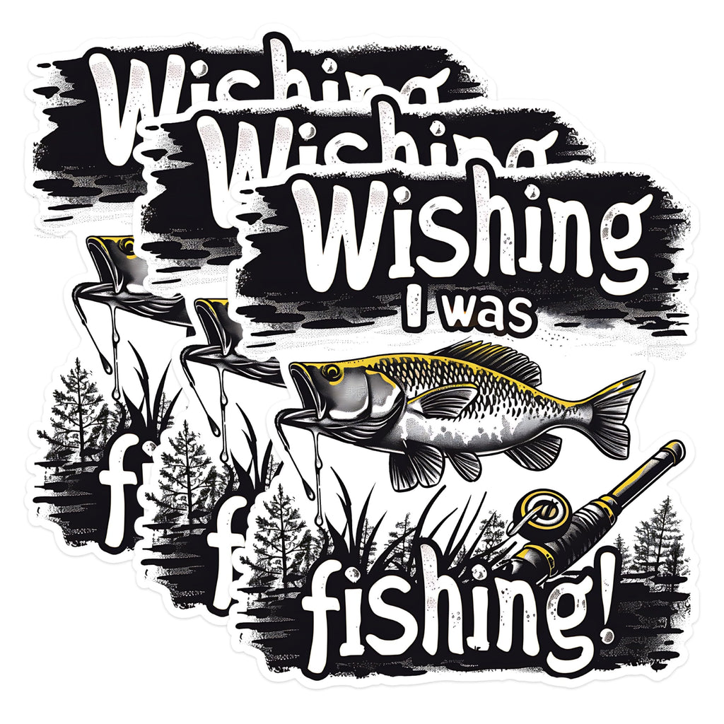 (3 Pack) Fishing Decals - I Wish I was Fishing - Angler Decal - 3 Inches On Longest Side - Easy Peel & Apply - Made in USA - 3MCS1474