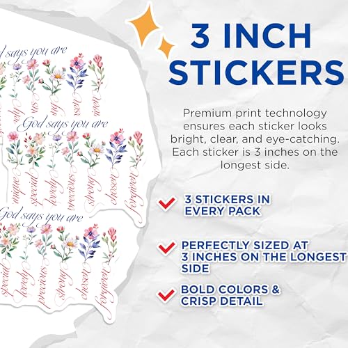(3 Pack) God Says You are Decals - Floral Decals - Positive Affirmation - 3 Inches On Longest Side - Easy Peel & Apply - Made in USA - 3MCS7344