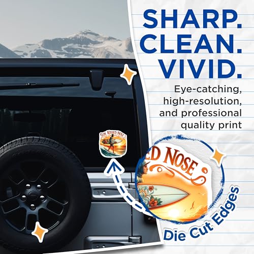 (2 Pack) Sun Kissed Nose Stickers - Surfer Art - Beach Vibes - 5" On Longest Side - Sticks to Smooth Flat Surfaces - Made in USA - BMCS9308 - Surfboard Design
