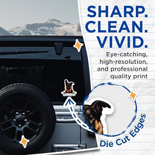 (2 Pack) German Shepherd Dog Stickers - Dog Lover Sticker - Pet Owner Decal - 5" On Longest Side - Sticks to Smooth Flat Surfaces - Made in USA - BMCS4215