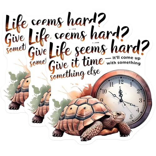 (3 Pack) Life Seems Hard Decals - Turtle Clock - Inspirational Quote - 3 Inches On Longest Side - Easy Peel & Apply - Made in USA - 3MCS4833