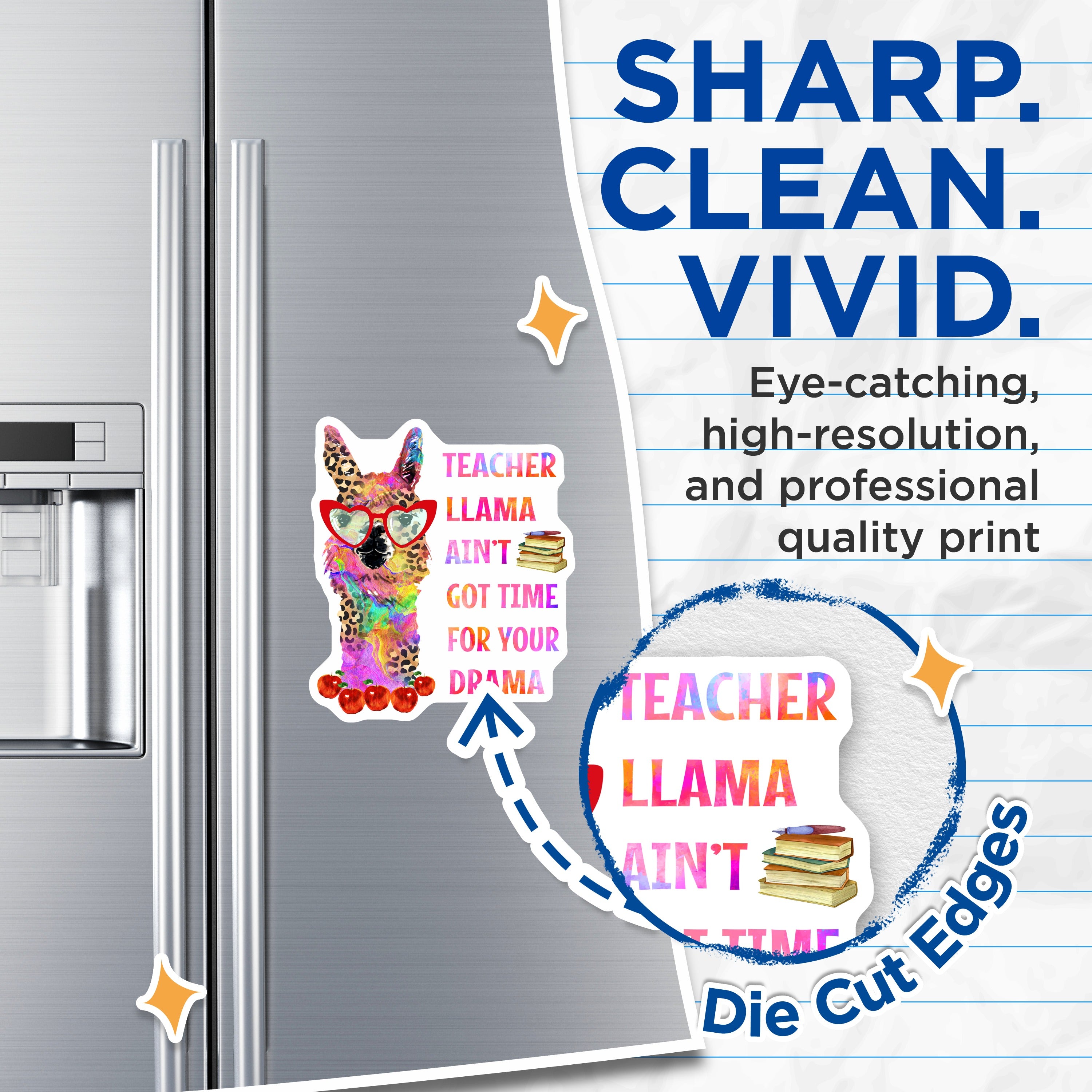 (2 Pack) Teacher Llama Magnets - Funny Educator Decor - Sassy Classroom Fridge Accessories - 5 Inches On Longest Side - Thick Durable Magnet - Made in USA - MAG36630