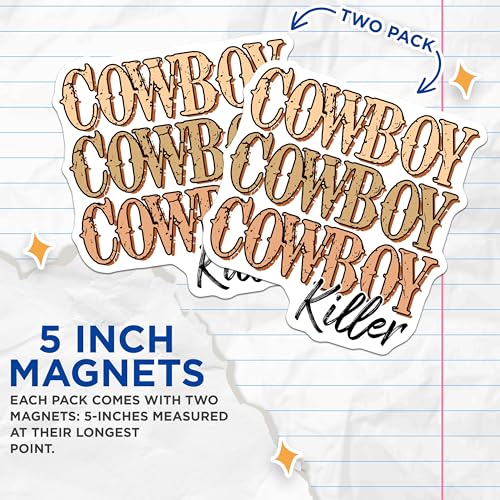 (2 Pack) Cowboy Killer Magnets - Western Theme Magnets - Country Decor Magnets - 5" On Longest Side - for Cars, Refrigerators, Toolboxes, Lockers - Made in USA BMCS3156