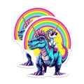 (2 Pack) Dinosaur Unicorn Stickers - Rainbow Dinosaur Stickers - Cute Unicorn Stickers - 5" On Longest Side - Sticks to Smooth Flat Surfaces - Made in USA - BMCS4625
