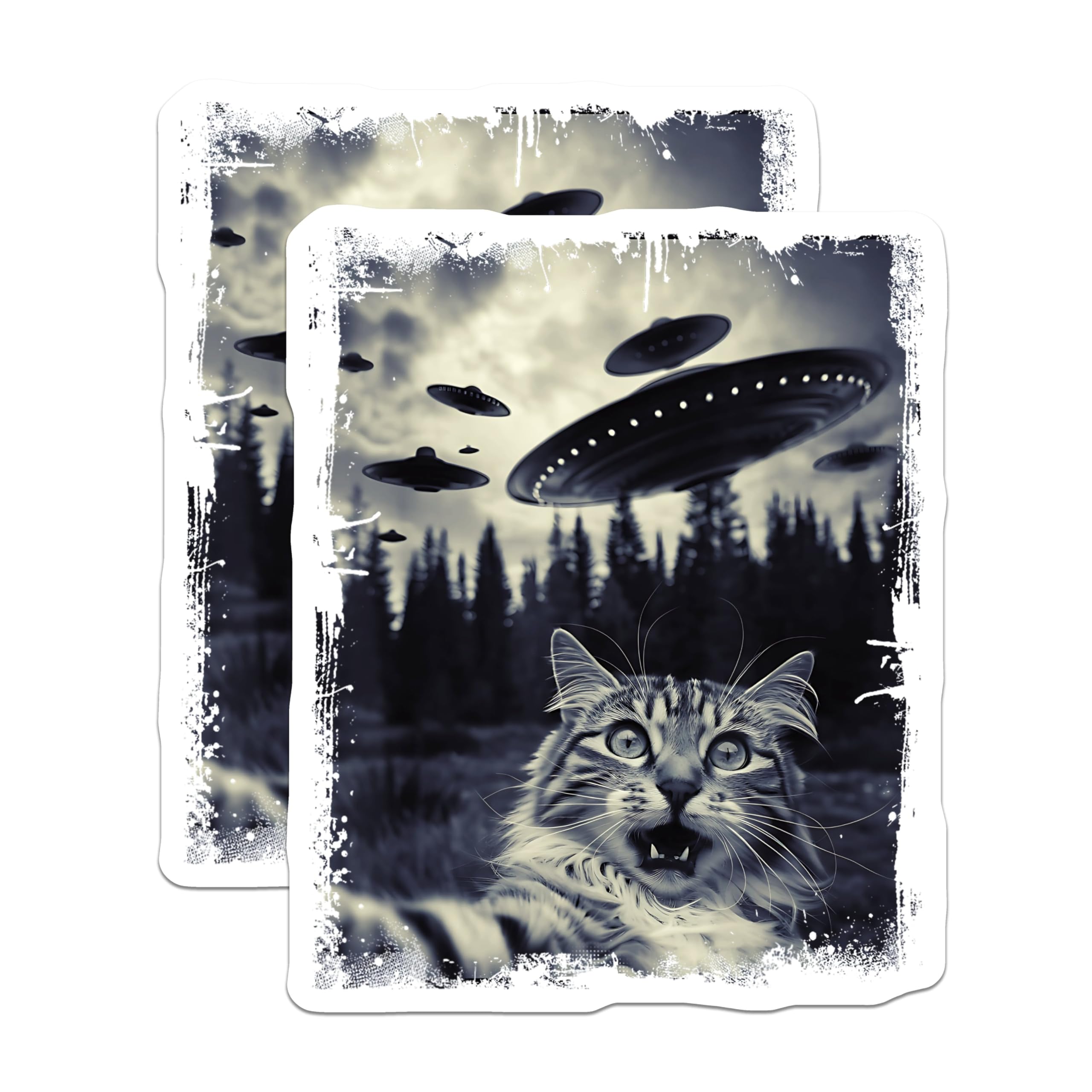(2 Pack) Cat Alien Invasion Magnets - Funny Cat Magnets - UFO Themed Decor Magnets - 5" On Longest Side - for Cars, Refrigerators, Toolboxes, Lockers - Made in USA BMCS3381