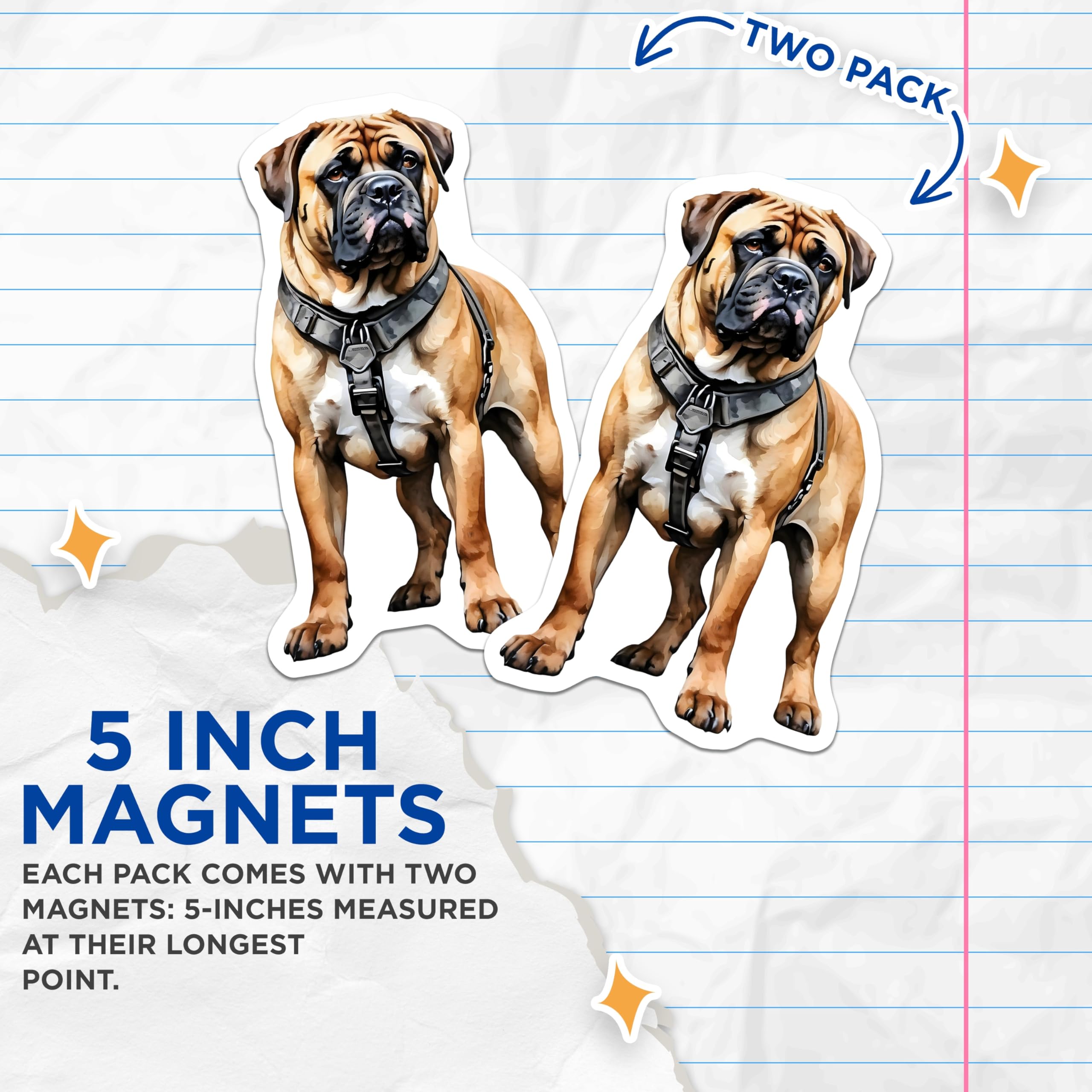 (2 Pack) Bullmastiff Dog Magnets - Canine Lover Decor - Bulldog Breed Merchandise - 5" On Longest Side - Premium Magnet - for Cars, Refrigerators, Toolboxes, Lockers - Made in USA - MAG14520