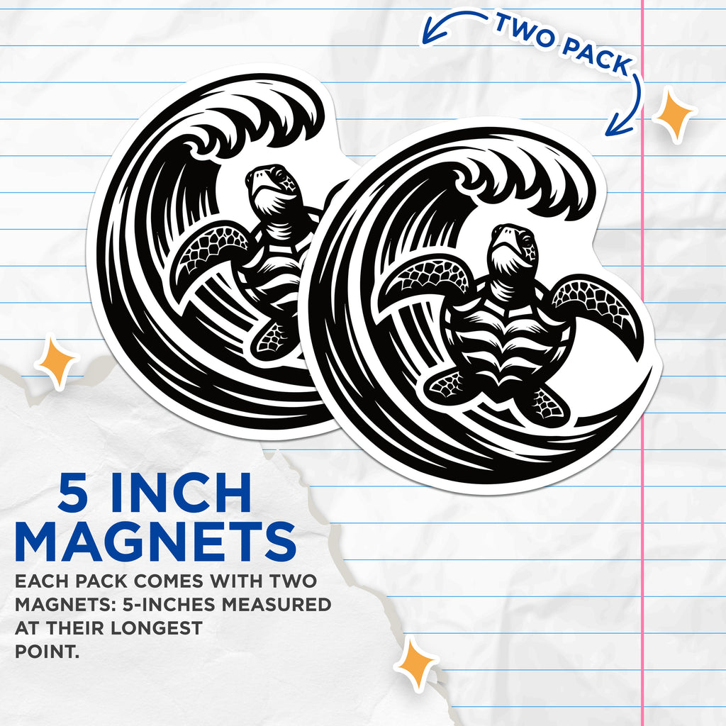 (2 Pack) Sea Turtle Wave Magnets - Tribal Ocean Design - Coastal Fridge Decor Accents - 5 Inches On Longest Side - Thick Durable Magnet - Made in USA - MAG37342