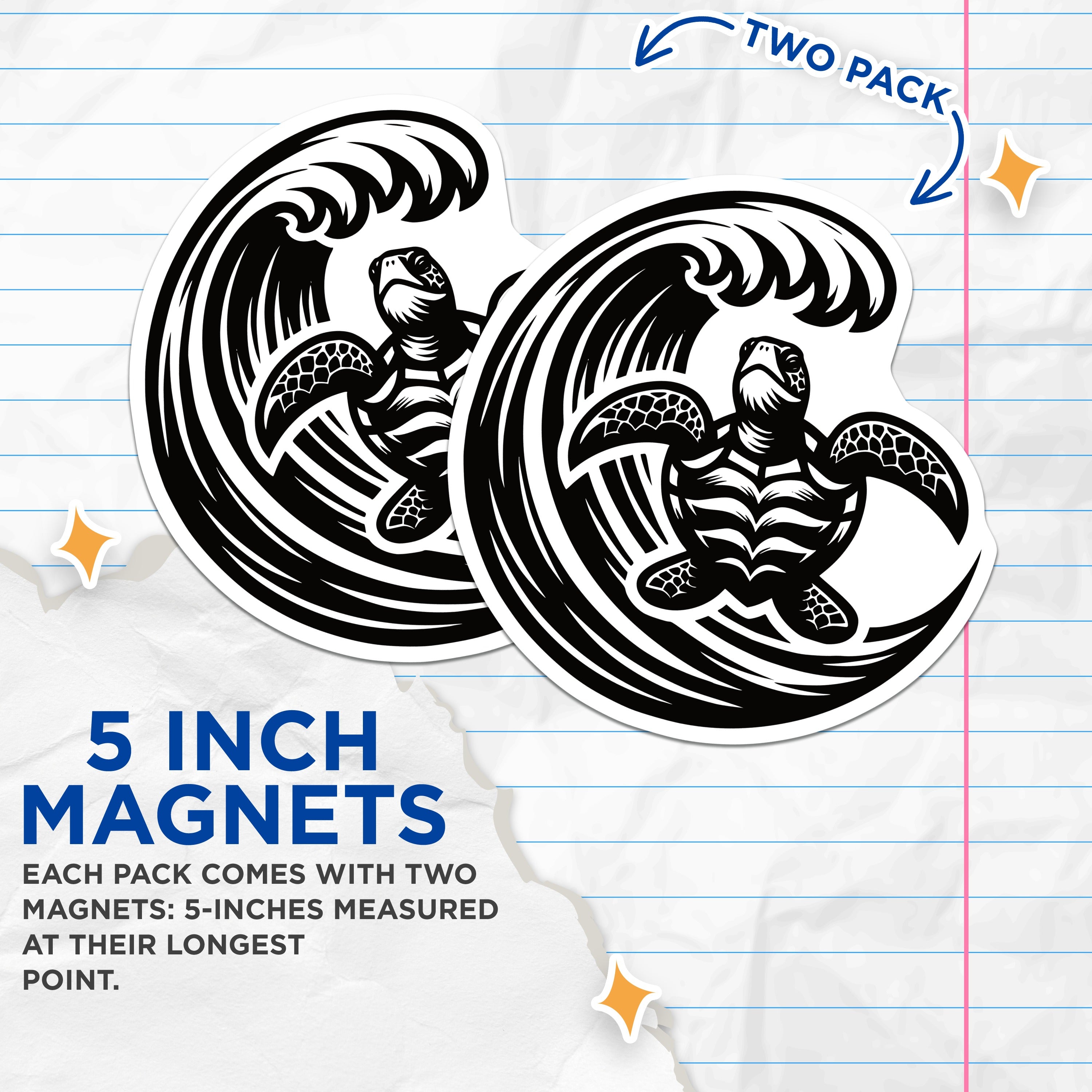 (2 Pack) Sea Turtle Wave Magnets - Tribal Ocean Design - Coastal Fridge Decor Accents - 5 Inches On Longest Side - Thick Durable Magnet - Made in USA - MAG37342
