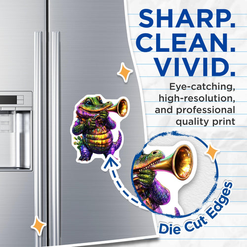 (2 Pack) Alligator Magnets - Trumpet Gator - Colorful Reptile Decor - 5" On Longest Side - Premium Magnet - for Cars, Refrigerators, Toolboxes, Lockers - Made in USA - MAG15857