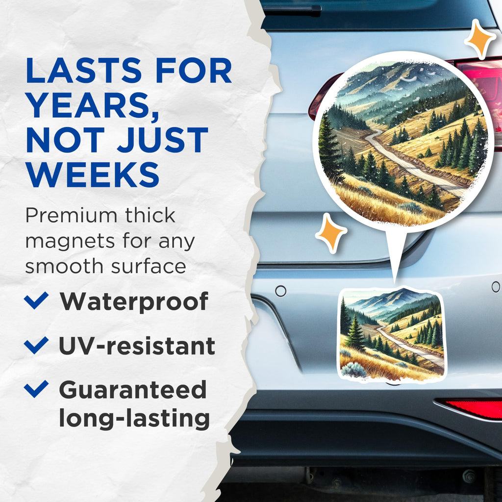 (2 Pack) Mountain Road Magnets - Landscape Decor - Scenic Route Fridge Accessories - 5" On Longest Side - Premium Magnet - for Cars, Refrigerators, Toolboxes, Lockers - Made in USA - MAG18902