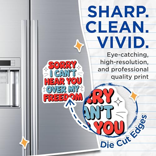 (2 Pack) Sorry I Can't Hear You Over My Freedom Magnets - Patriotic - Statement Magnets for Fridge - 5" On Longest Side - for Cars, Fridges, Toolboxes - Made in USA - MAG3885