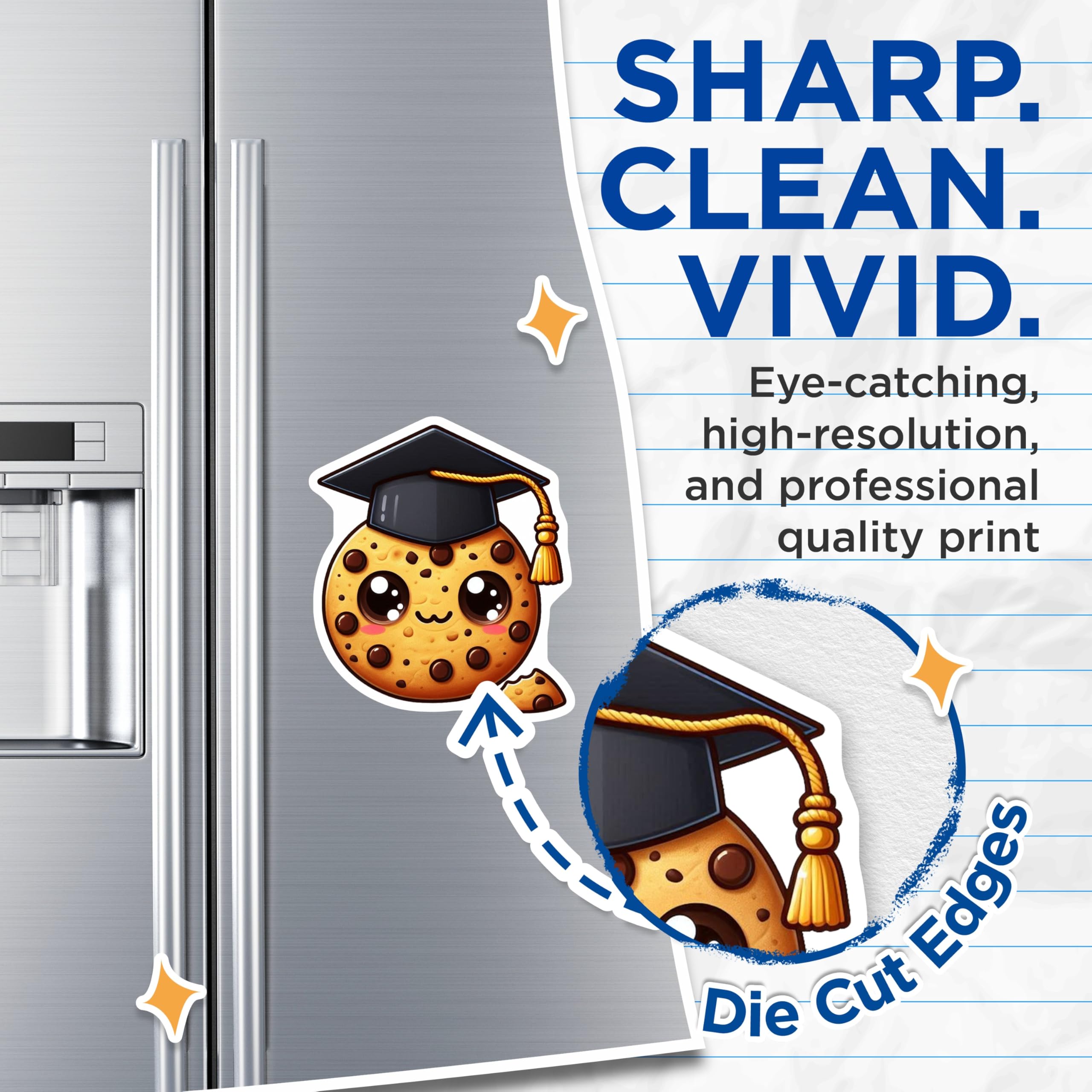 (2 Pack) Graduation Cookie Magnets - Cute Food Magnets - Kawaii Cookie Decor - 5" On Longest Side - Premium Magnet - for Cars, Refrigerators, Toolboxes, Lockers - Made in USA - MAG14677