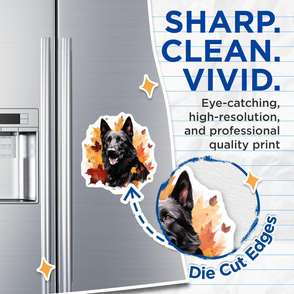(2 Pack) Black German Shepherd Magnets - Autumn Fall Leaves Art - Majestic Dog Lover Decor - 5 Inches On Longest Side - Thick Durable Magnet - Made in USA - MAG24863