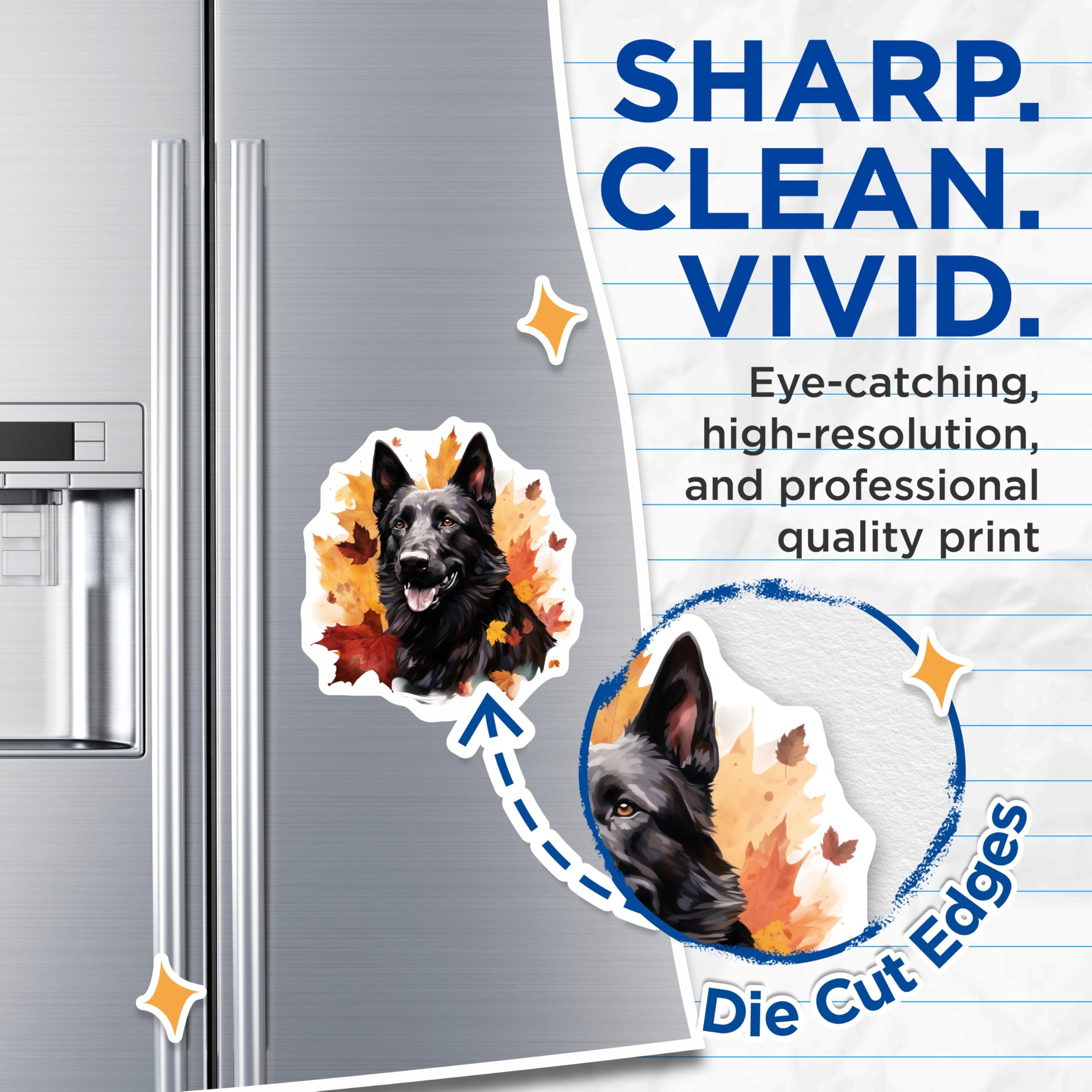 (2 Pack) Black German Shepherd Magnets - Autumn Fall Leaves Art - Majestic Dog Lover Decor - 5 Inches On Longest Side - Thick Durable Magnet - Made in USA - MAG24863