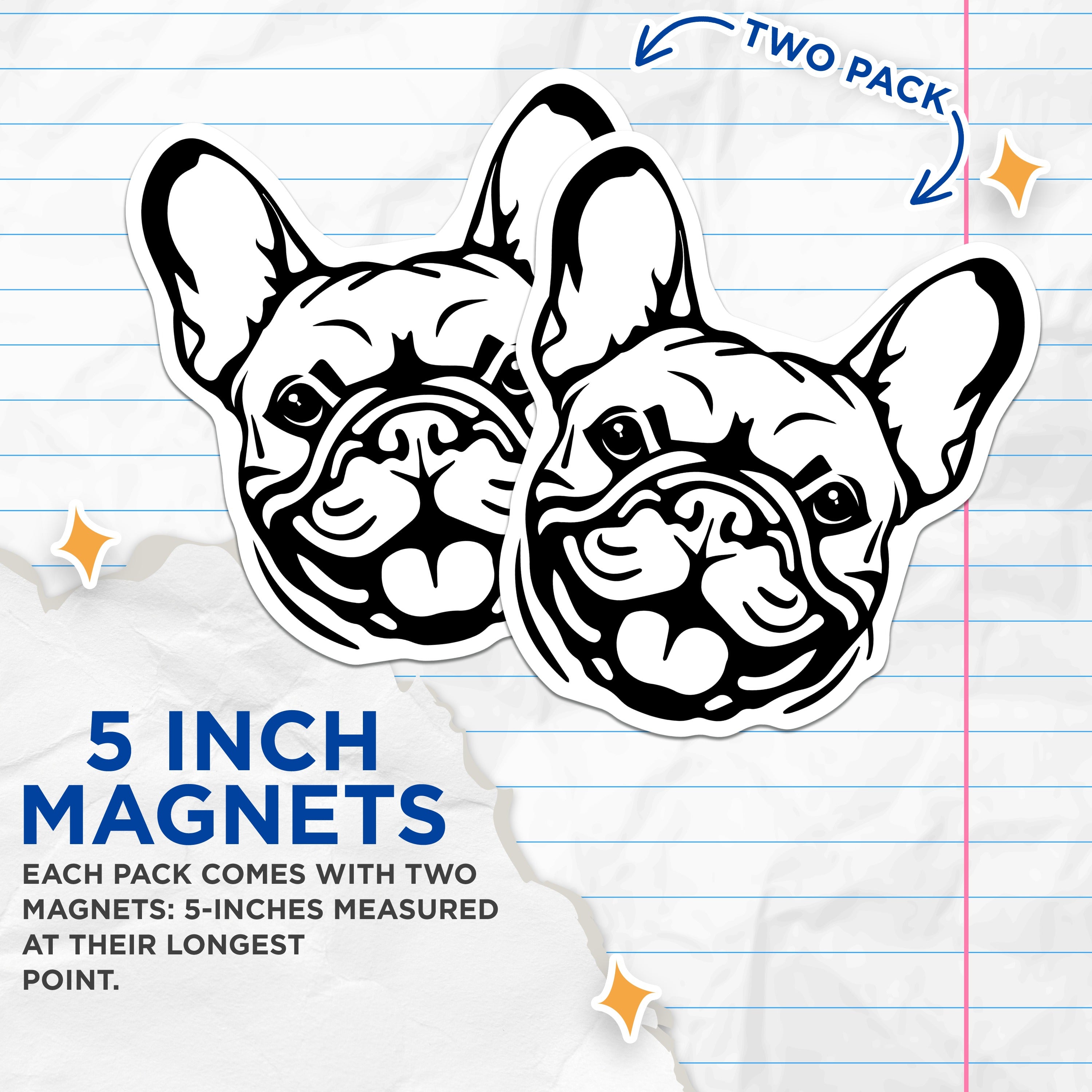 (2 Pack) French Bulldog Magnets - Frenchie Dog Decor - Pet Owner Refrigerator Art - 5 Inches On Longest Side - Thick Durable Magnet - Made in USA - MAG37233