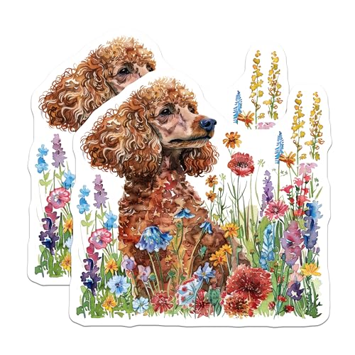 (2 Pack) Dog Poodle Magnets - Floral Dog Art - Cute Animal Magnets - 5" On Longest Side - for Cars, Fridges, Toolboxes - Made in USA - MAG7277
