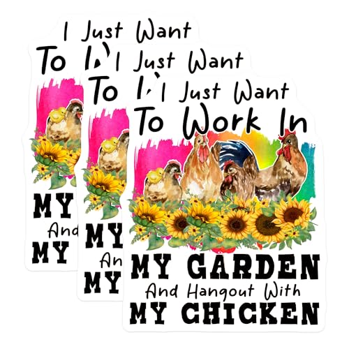 (3 Pack) Chicken Garden Decals - Farm Animal Stickers - Floral Laptop Decal - 3 Inches On Longest Side - Easy Peel & Apply - Made in USA - 3MCS4517