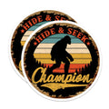 (2 Pack) Bigfoot Hide & Seek Champion Magnets - Funny Sasquatch Retro Decor - Outdoor Adventure Humor for Men - 5 Inches On Longest Side - Thick Durable Magnet - Made in USA - MAG30091