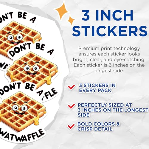 (3 Pack) Funny Waffle Decals - Sarcastic Food Pun - Laptop Decal - 3 Inches On Longest Side - Easy Peel & Apply - Made in USA - 3MCS0574