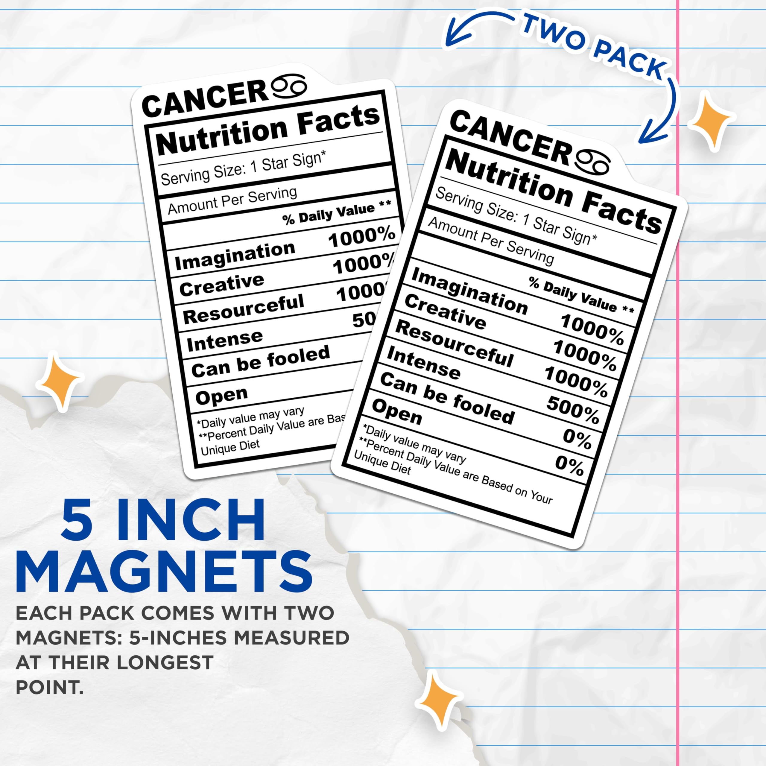 (2 Pack) Cancer Zodiac Magnets - Astrology Sign - Horoscope Funny Magnet Set - 5" On Longest Side - Premium Magnet - for Cars, Refrigerators, Toolboxes, Lockers - Made in USA - MAG16043