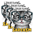 (3 Pack) Sarcastic Cat Decals - Fluent Sarcasm - Cat with Glasses - 3 Inches On Longest Side - Easy Peel & Apply - Made in USA - 3MCS0928