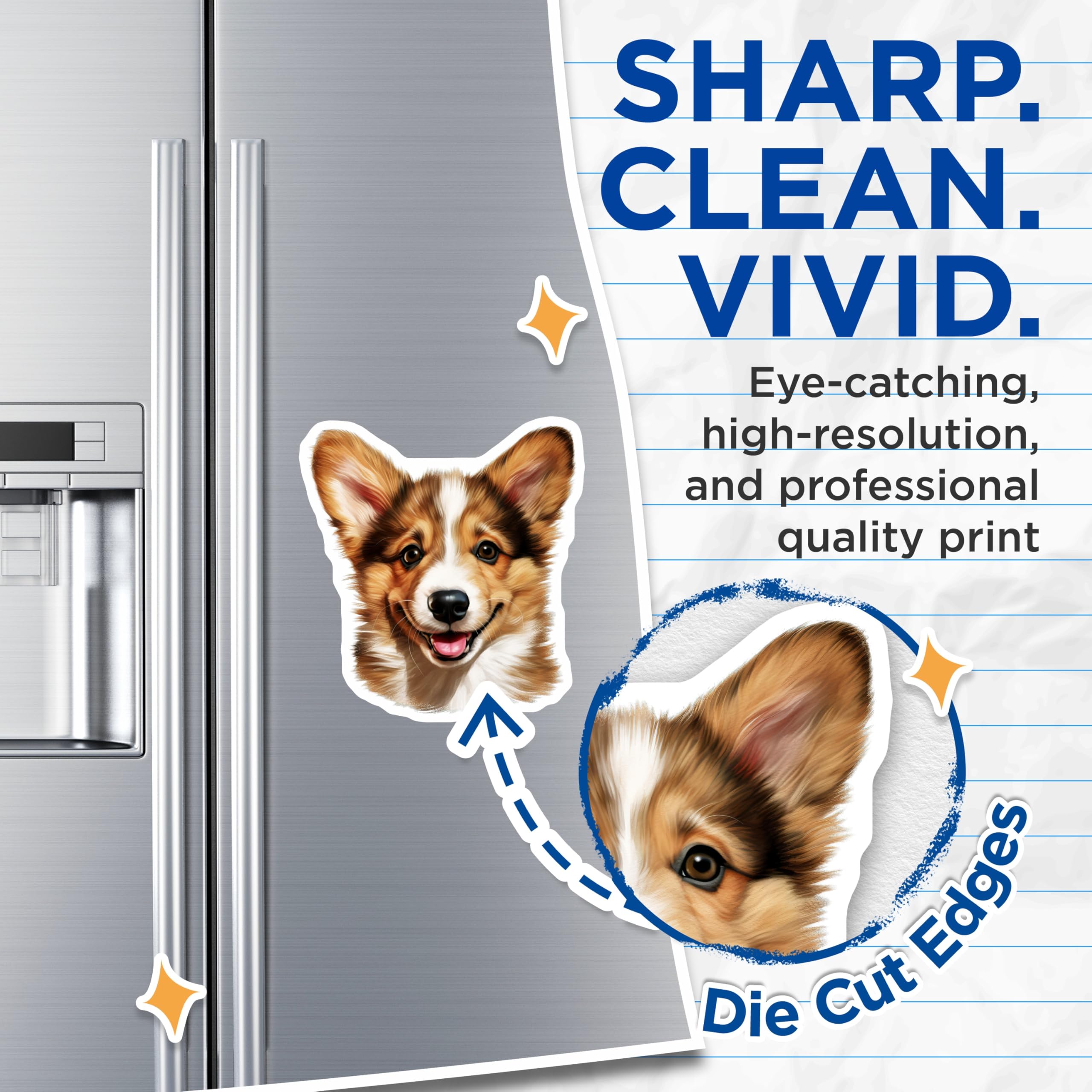 (2 Pack) Corgi Magnets - Happy Dog Fridge Decor - Pembroke Welsh Dog Lover Home Accent - 5 Inches On Longest Side - Thick Durable Magnet - Made in USA - MAG24531