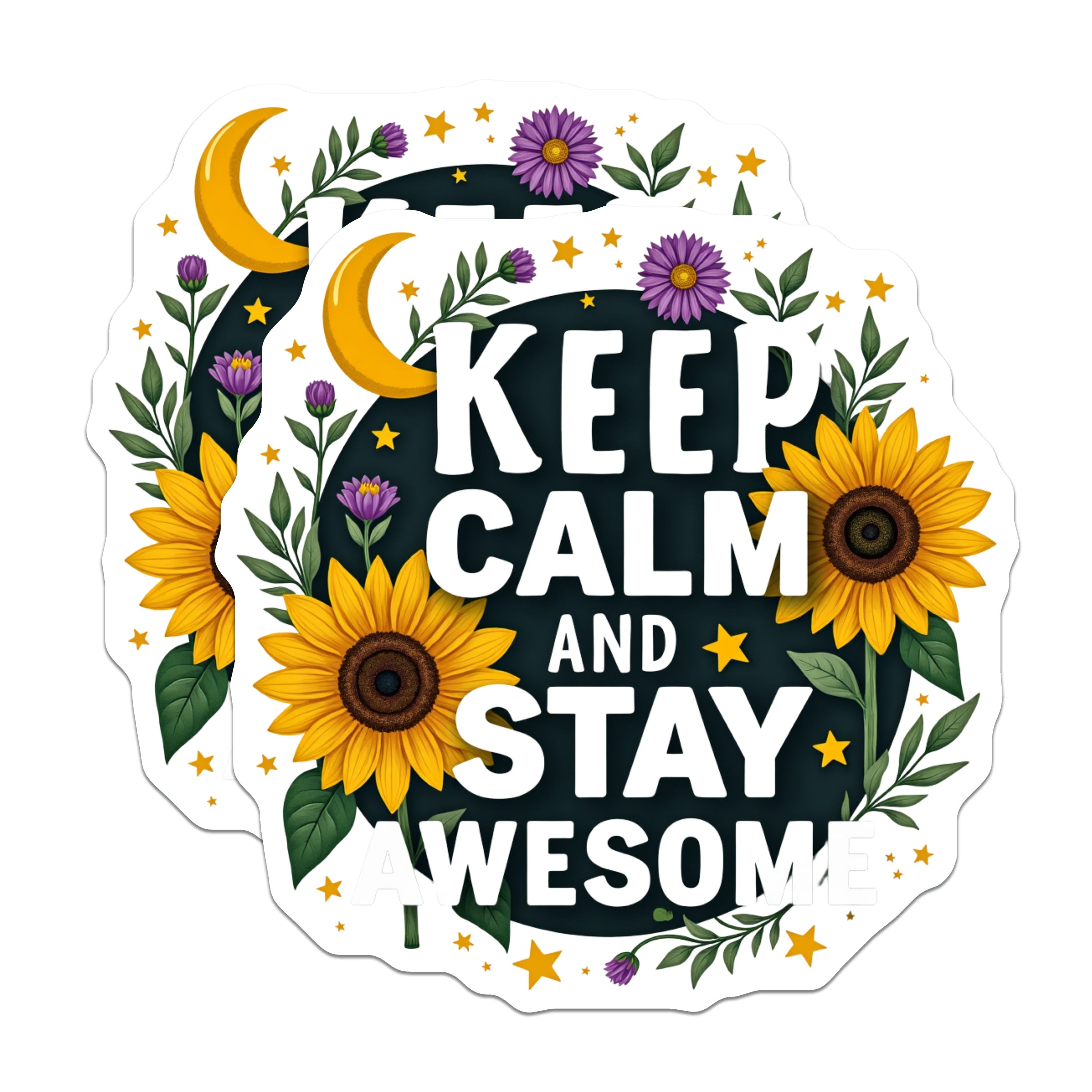 (2 Pack) Keep Calm Stay Awesome Magnets - Inspirational Floral Decor - Positive Affirmation Fridge Office - 5 Inches On Longest Side - Thick Durable Magnet - Made in USA - MAG38749