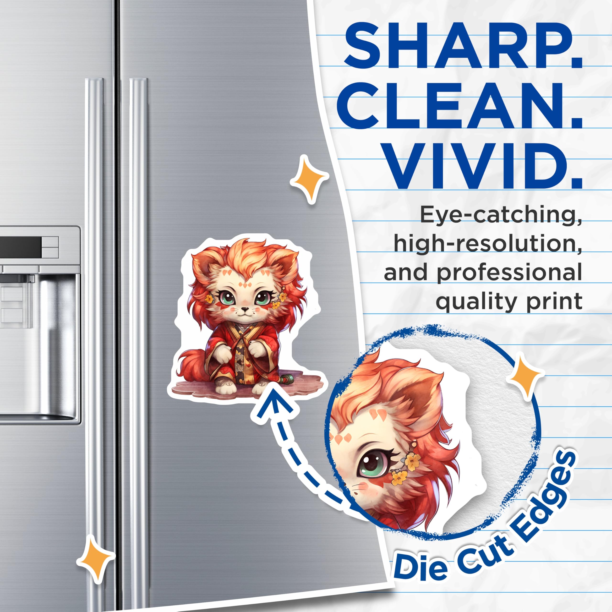 (2 Pack) Anime Cat Magnets - Cute Kitten Refrigerator Magnets - Japanese Kimono Decoration - 5" On Longest Side - Premium Magnet - for Cars, Refrigerators, Toolboxes, Lockers - Made in USA - MAG16737
