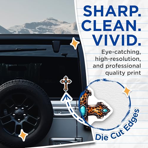 (2 Pack) Leopard Print Cross Stickers - 5" On Longest Side - Sticks to Smooth Flat Surfaces - Made in USA - BMCS8731 - BMCS8731