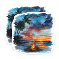 (2 Pack) Beach Bonfire Magnets - Sunset Ocean Art - Tropical Palm Tree Scene - Coastal Decor - Refrigerator Locker Magnet - 5 Inches On Longest Side - Thick Durable Magnet - Made in USA - MAG36965
